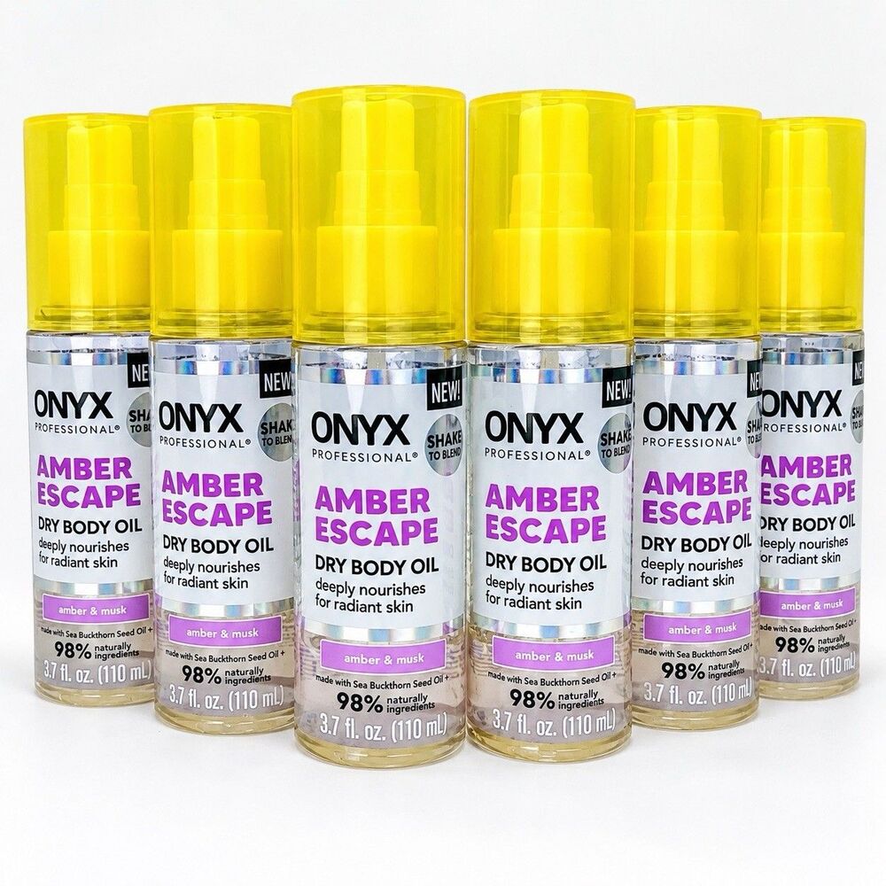 6 Pack Onyx Professional Amber Escape Dry Body Oil Amber & Musk 3.7 Fl Oz Each